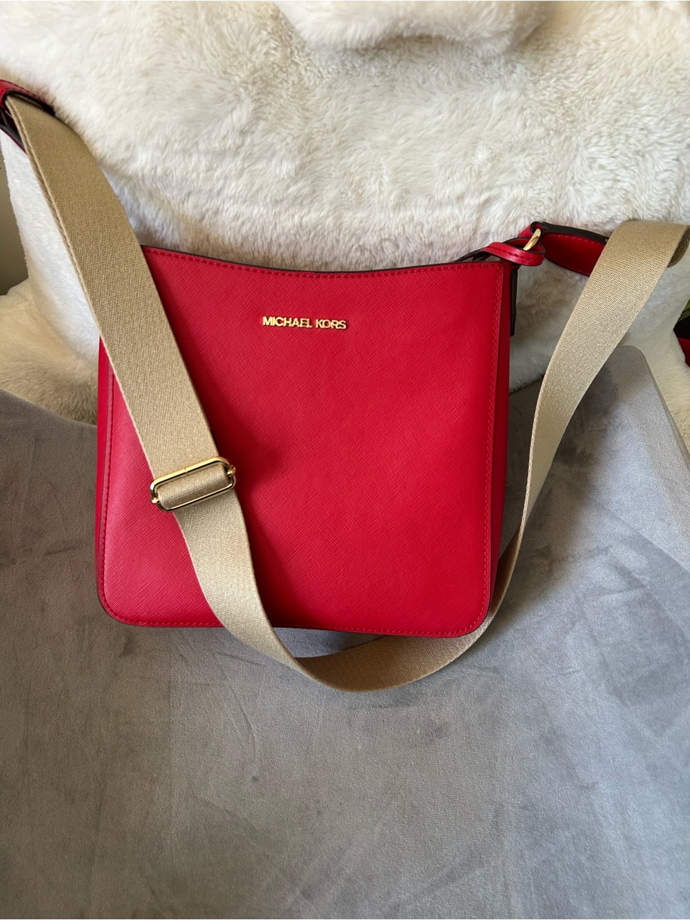 Michael Kors Red Crossbody with Wide Beige Strap